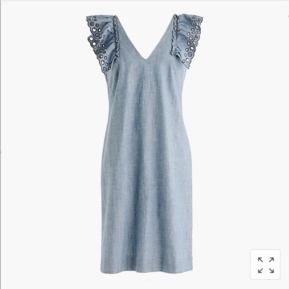 J. Crew Dresses & Skirts - NWT J. CREW CHAMBRAY RUFFLE SHEATH DRESS, SIZE 6.